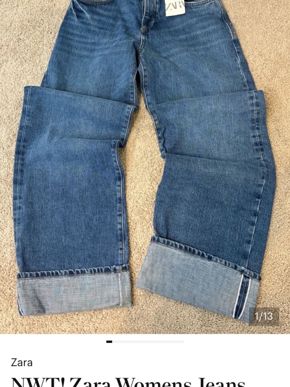 Zara Dark Blue Wide-Leg Denim Jeans - Picture 5 of 6